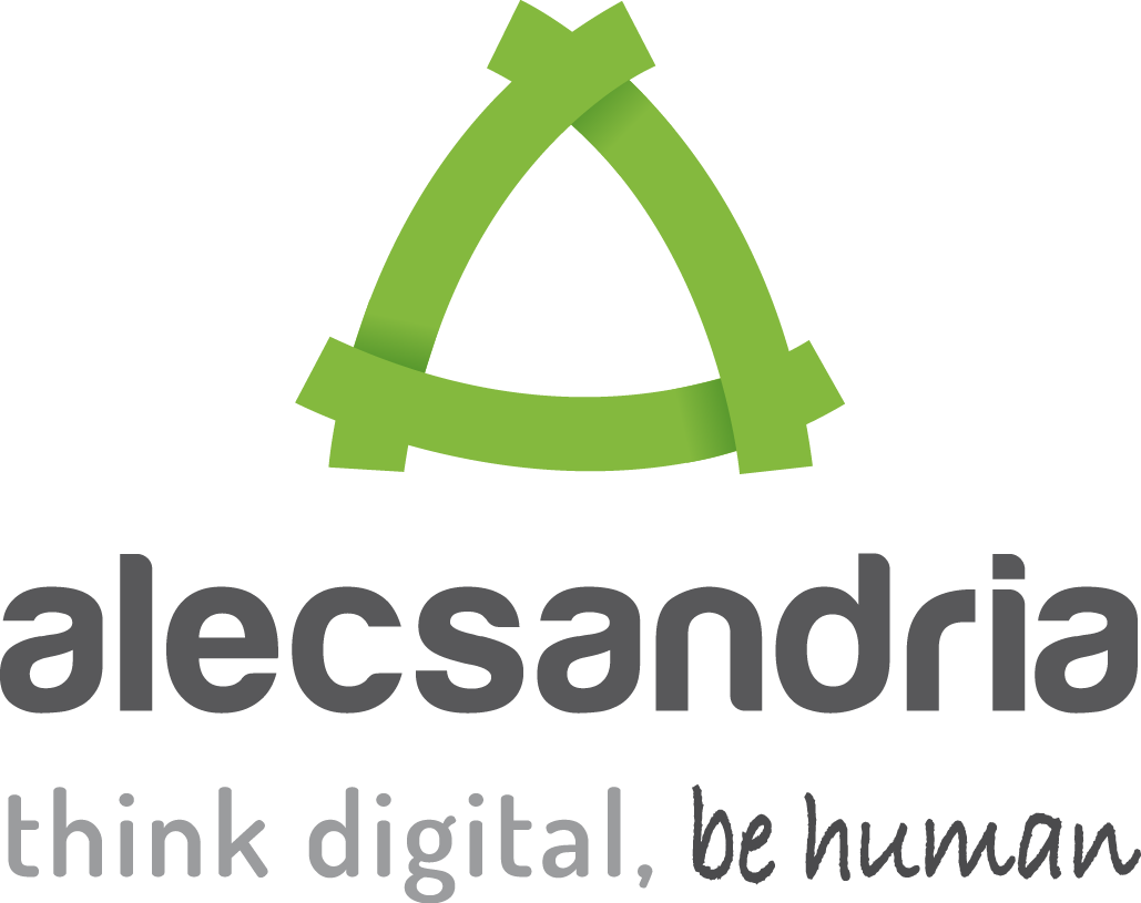 Logo Alecsandria Digital con payoff "Think Digital, Be Human"