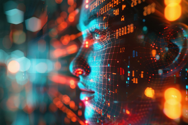concetto automazione intelligente con volto di donna